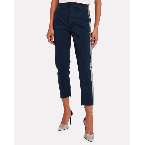 Mother Women's Size 25 Killing Time Blue The Shaker Prep Fray Pants Stripe Jeans - Picture 3 of 9